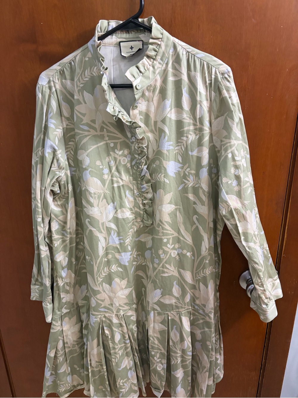 Tuckernuck Sage Floral Ruffle-Front Long Sleeve Dress